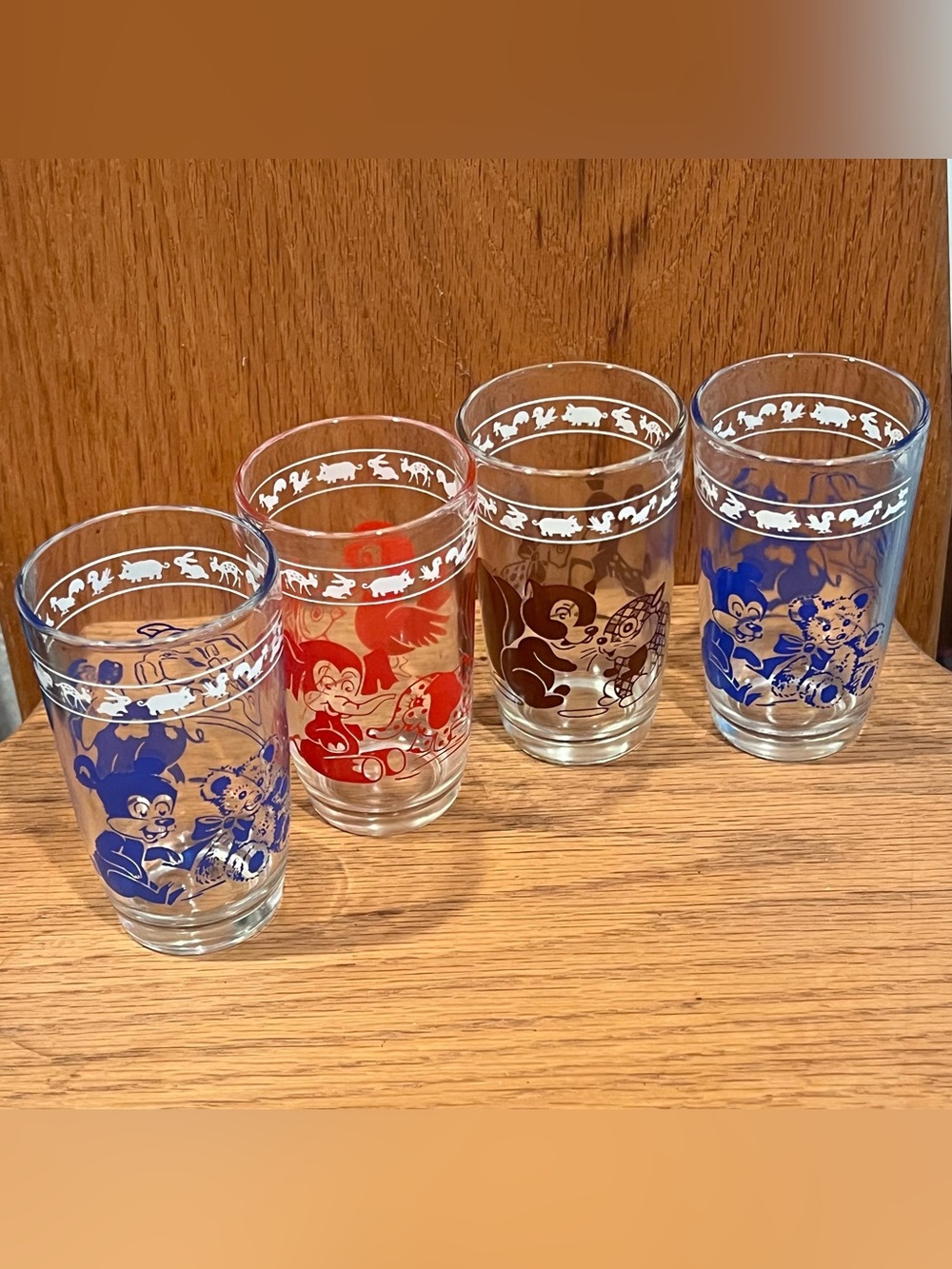 Vintage 1956 Swanky Swigs Kiddie Kup Animal Glasses Set of 4 Hazel-Atlas